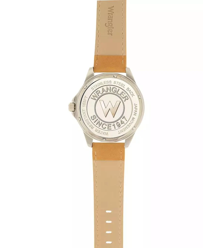 商品Wrangler|Men's Watch, 48MM IP Silver Case with White Dial, Second Hand Sub Dial, Tan Strap,价格¥463,第4张图片详细描述