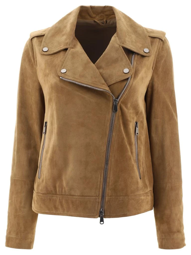 商品Brunello Cucinelli|Suede Biker Jacket With Monili Jackets Brown,价格¥26148,第1张图片