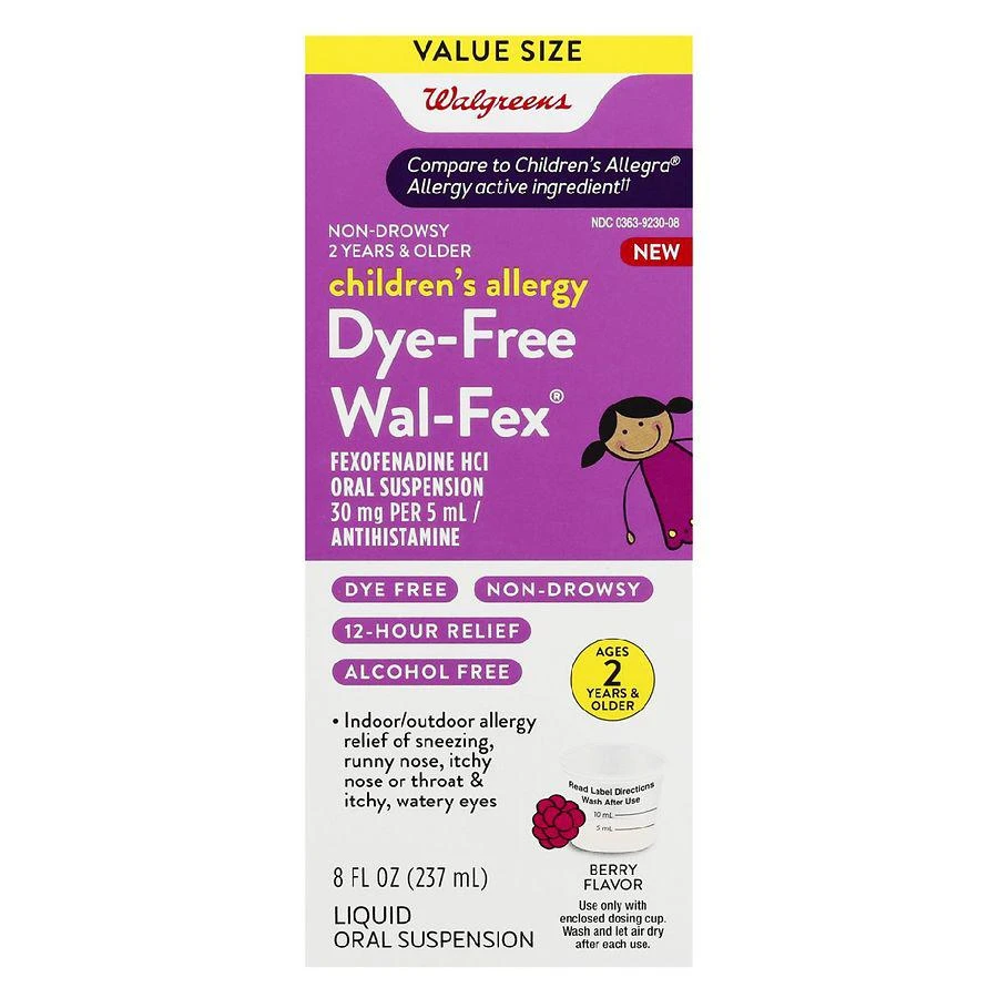 商品Walgreens|Children's Allergy Relief Dye-Free Berry,价格¥166,第1张图片