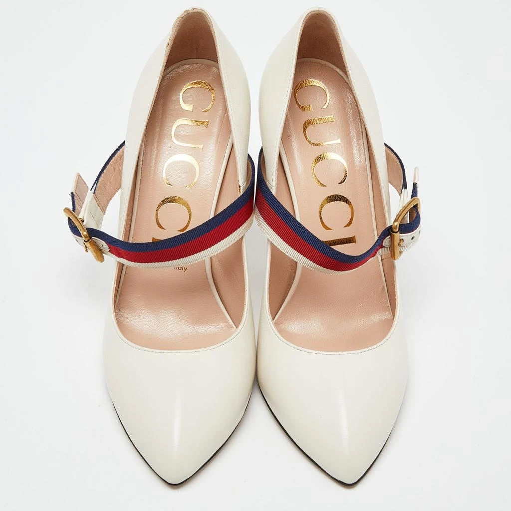 商品[二手商品] Gucci|Gucci Cream Leather Sylvie Mary Jane Pumps Size 38.5,价格¥4889,第3张图片详细描述