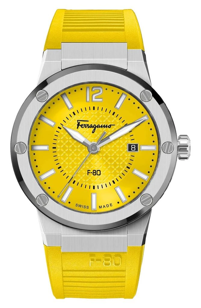 商品Salvatore Ferragamo|Men's F-80 Silicone Strap Watch, 44mm,价格¥4543,第1张图片