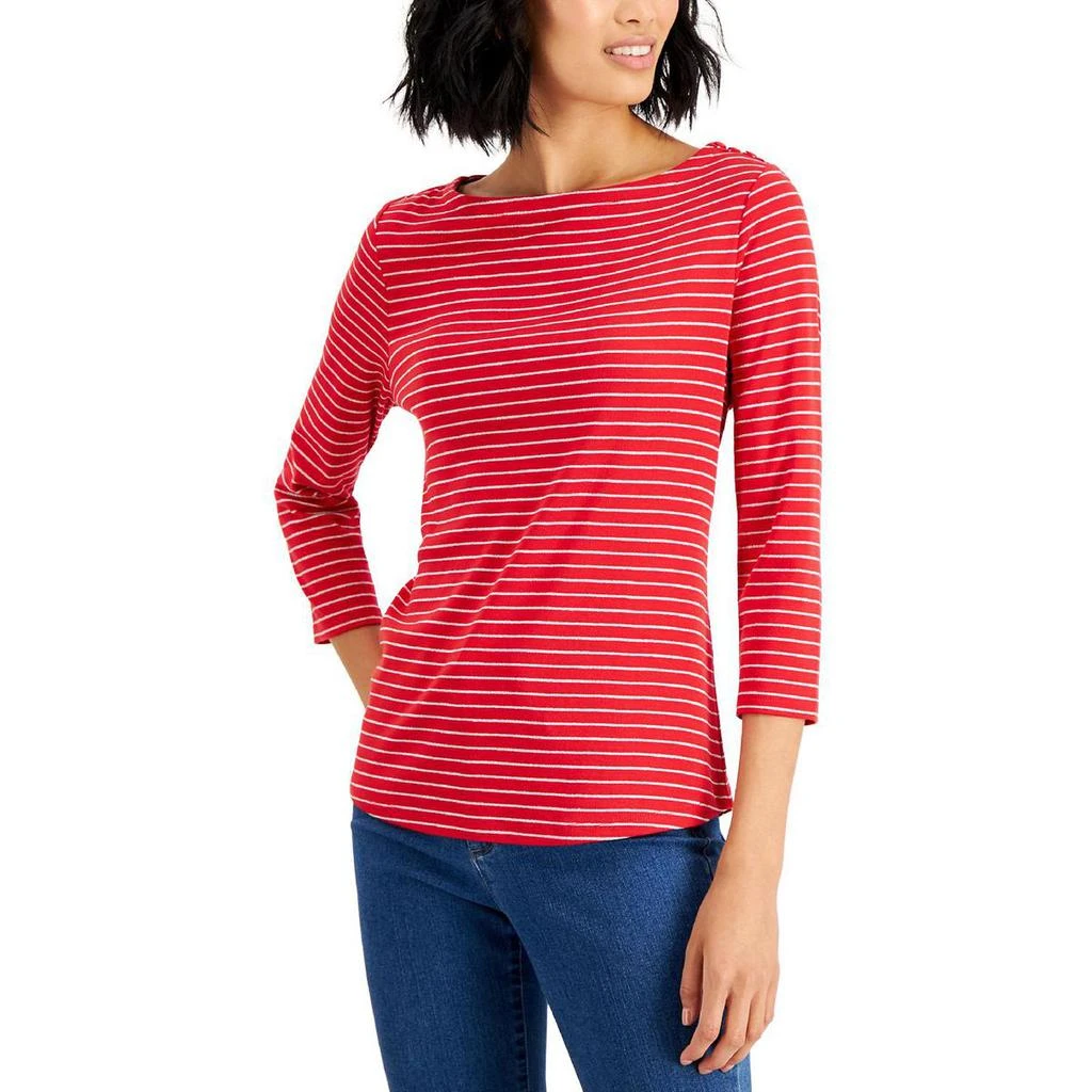 商品Charter Club|Charter Club Womens Petites Metallic Striped T-Shirt,价格¥31,第1张图片