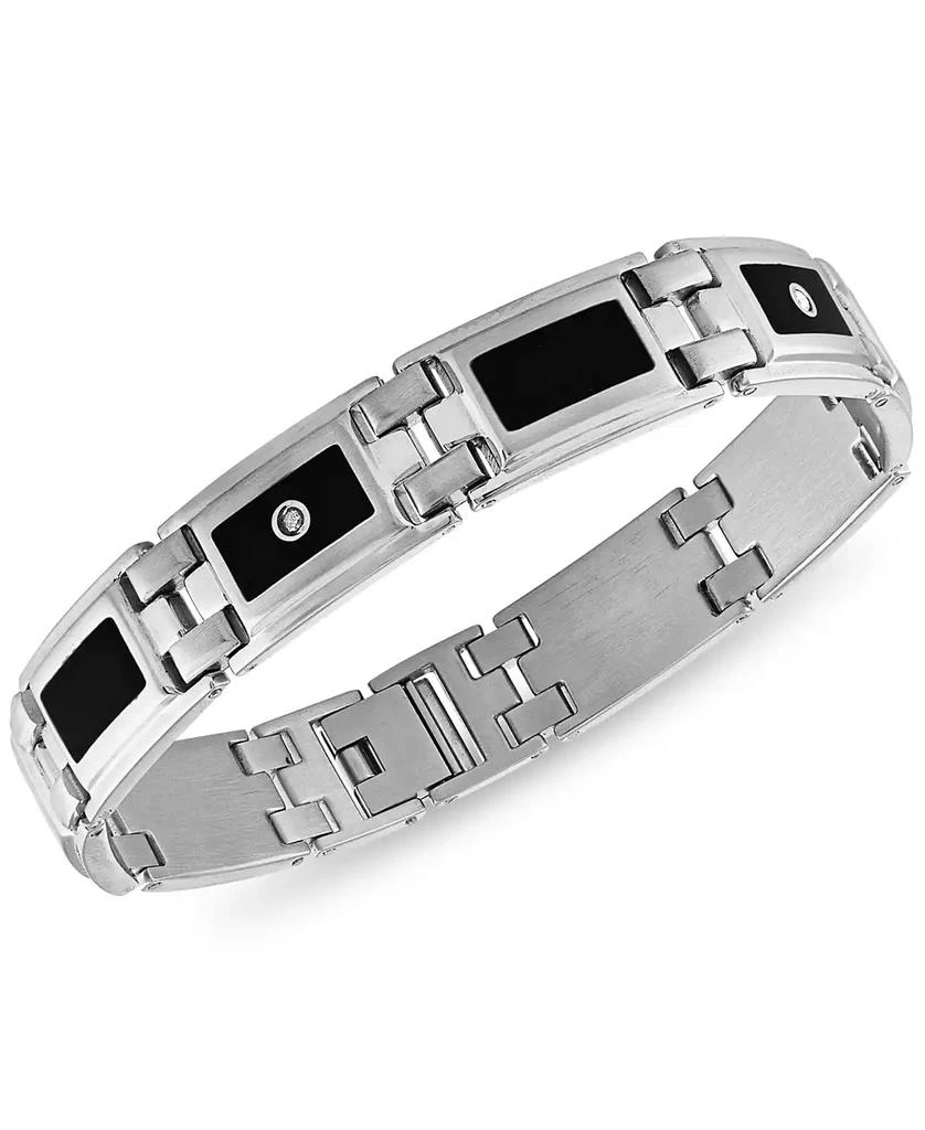 商品Macy's|Men's Diamond (1/8 ct. t.w.) & Black Enamel Bracelet in Stainless Steel,价格¥1795,第1张图片