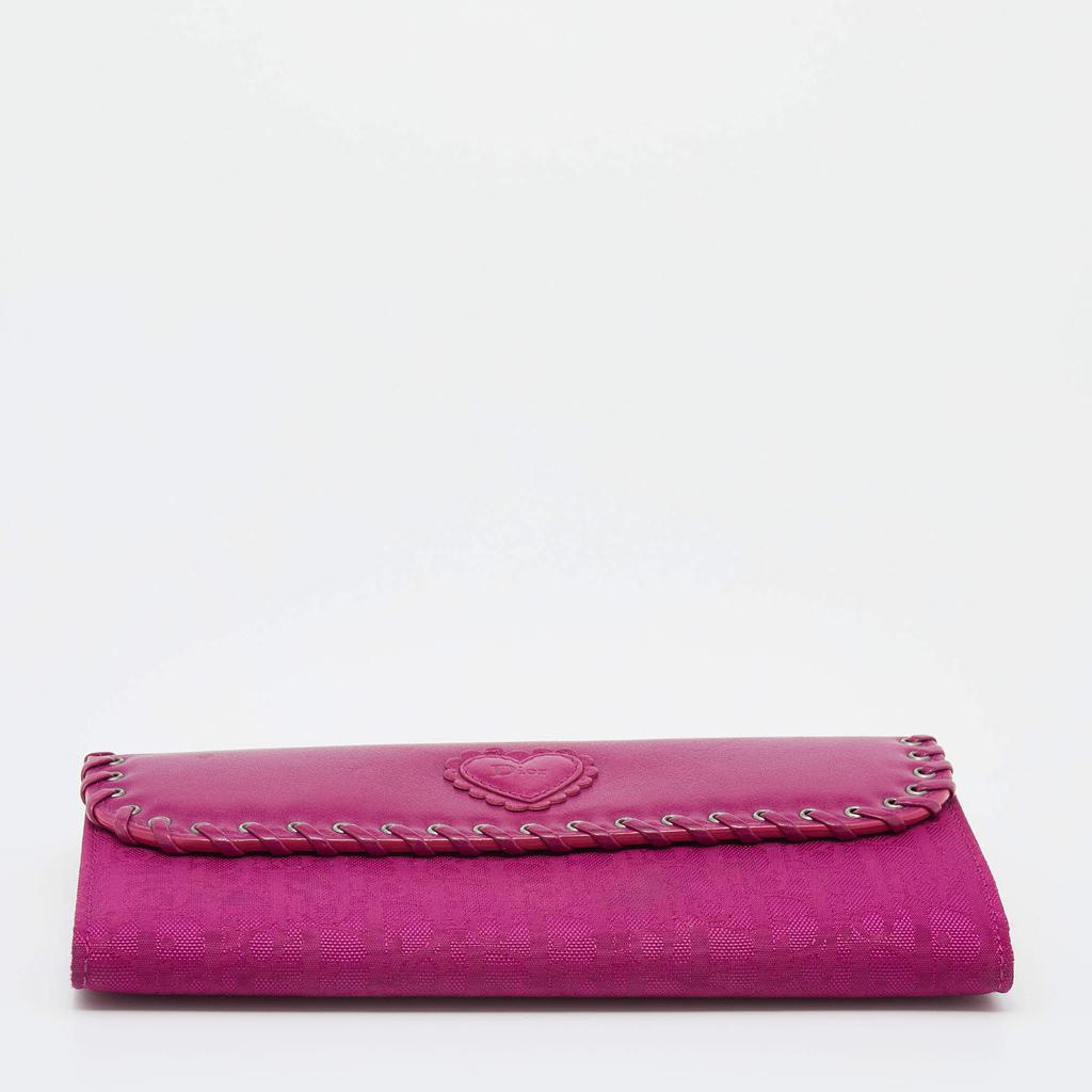 Dior Pink Oblique Canvas and Leather Trim Flap Continental Wallet商品第6张图片规格展示