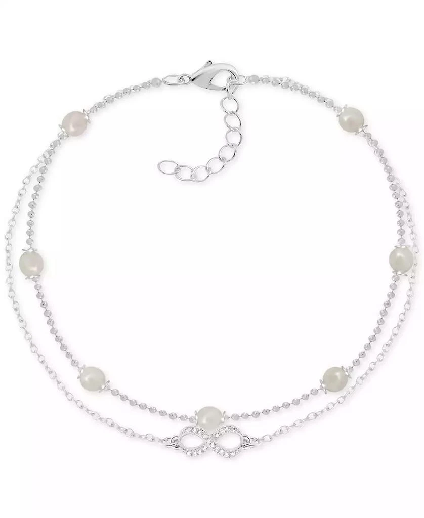 商品Essentials|Imitation Pearl & Crystal Infinity Double Row Ankle Bracelet in Silver-Plate,价格¥77,第1张图片