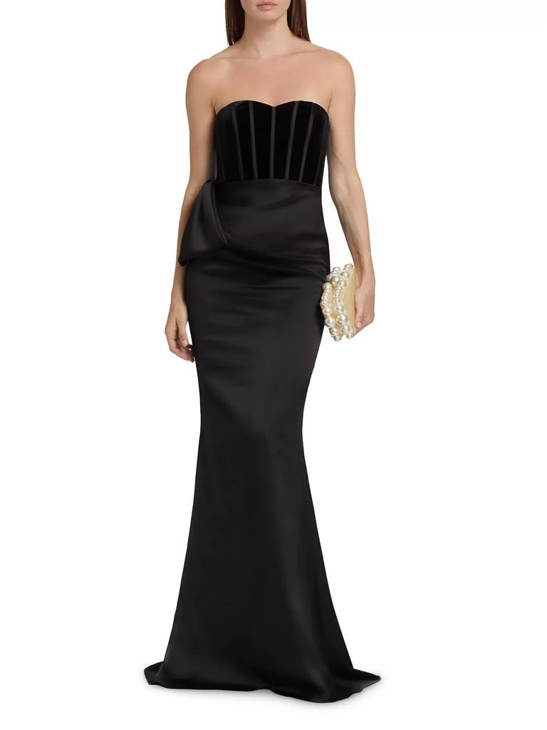 商品Badgley Mischka|Satin &amp; Velvet Strapless Gown,价格¥6111,第3张图片详细描述