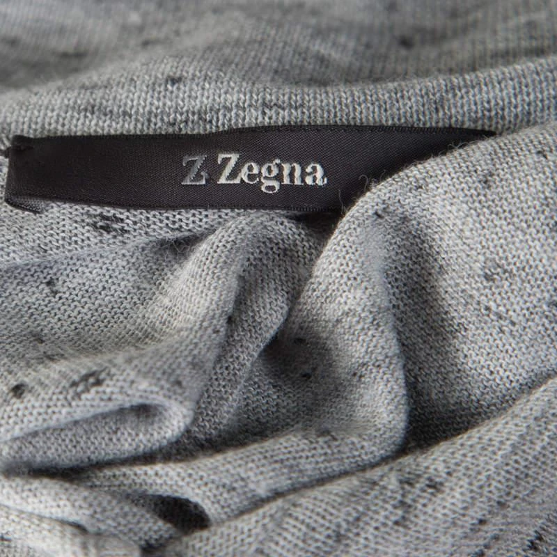 商品[二手商品] Zegna|Z Zegna Grey Marled Keyhole Detail Short Sleeve T-Shirt L,价格¥812,第5张图片详细描述