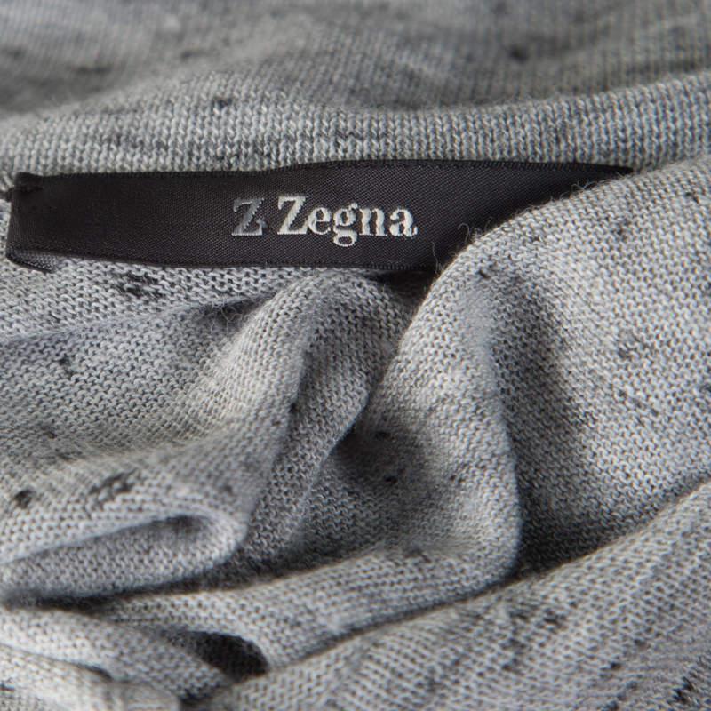 商品[二手商品] Zegna|Z Zegna Grey Marled Keyhole Detail Short Sleeve T-Shirt L,价格¥790,第7张图片详细描述