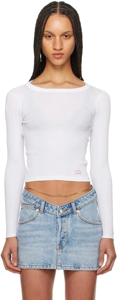 商品Alexander Wang|White Ribbed Long Sleeve T-Shirt,价格¥467,第1张图片