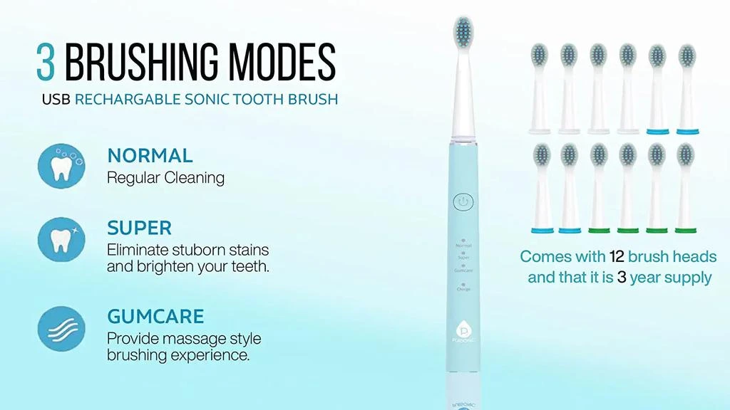 商品PURSONIC|Pursonic Whitening USB Rechargeable Sonic Toothbrush-12 Brush Heads,价格¥317,第4张图片详细描述
