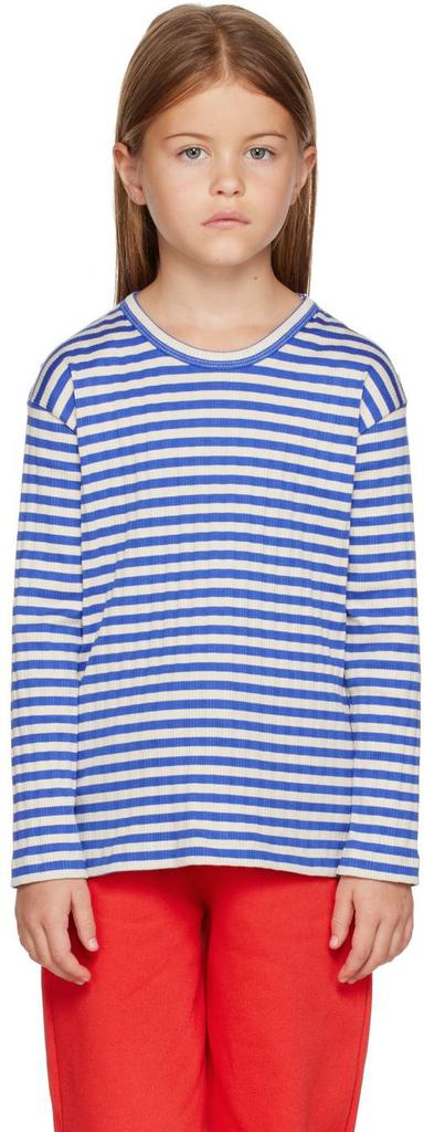 蓝色 & 灰白色条纹儿童长袖 T 恤商品第1张图片规格展示
