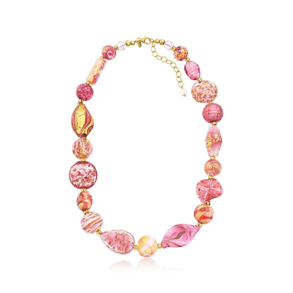 商品Ross-Simons|Italian Pink and Gold Murano Glass Bead Necklace in 18kt Gold Over Sterling,价格¥1661,第3张图片详细描述