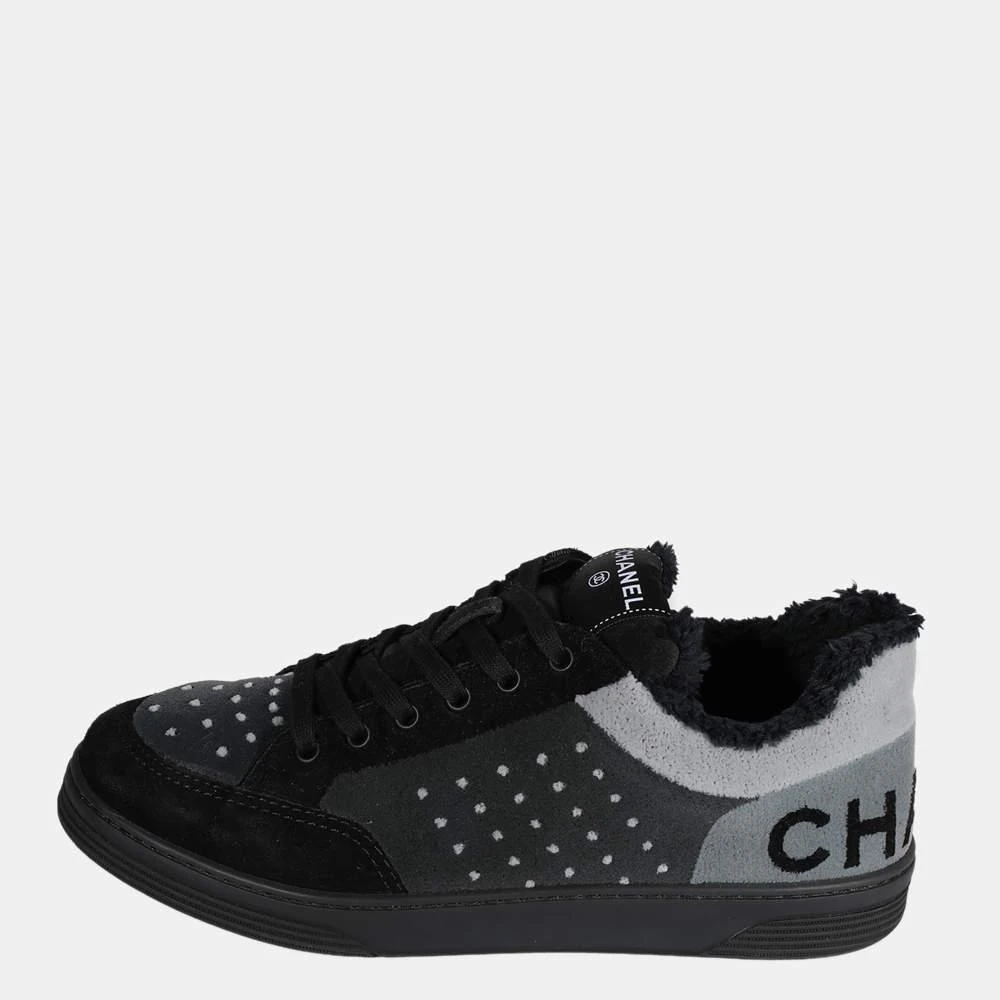 商品[二手商品] Chanel|Chanel Black/Grey Interlocking CC Logo Leather Sneakers EU 40,价格¥7026,第1张图片