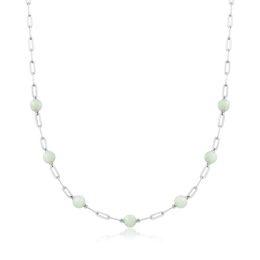 商品Ross-Simons|Ross-Simons 7.5-8mm Jade Paper Clip Link Station Necklace in Sterling Silver,价格¥783,第1张图片