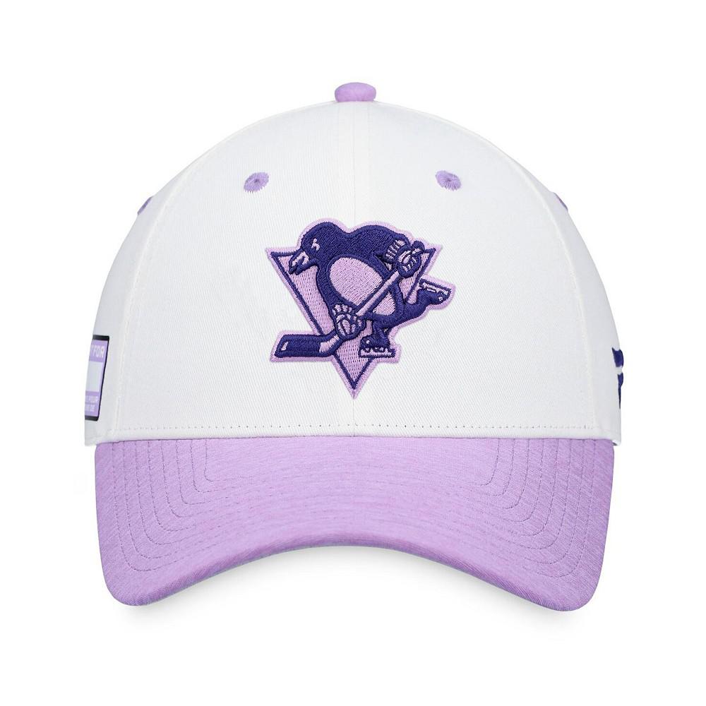 Men's Branded White, Purple Pittsburgh Penguins 2022 Hockey Fights Cancer Authentic Pro Snapback Hat商品第3张图片规格展示
