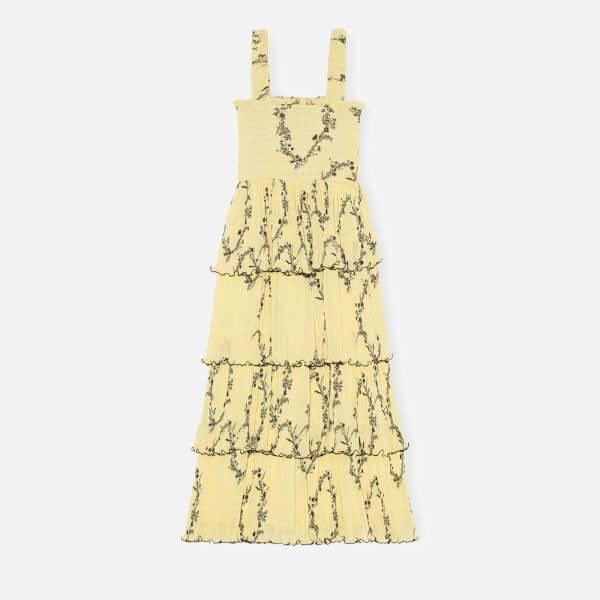 Ganni | Ganni Floral-Printed Smocked Crinkled Georgette Tiered Midi Dress 2207.66元 商品图片