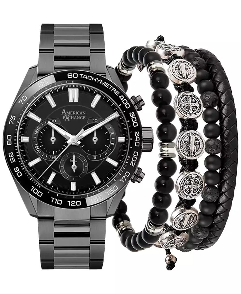 商品American Exchange|Men's Gunmetal Alloy Bracelet Watch 45mm Gift Set,价格¥152,第1张图片