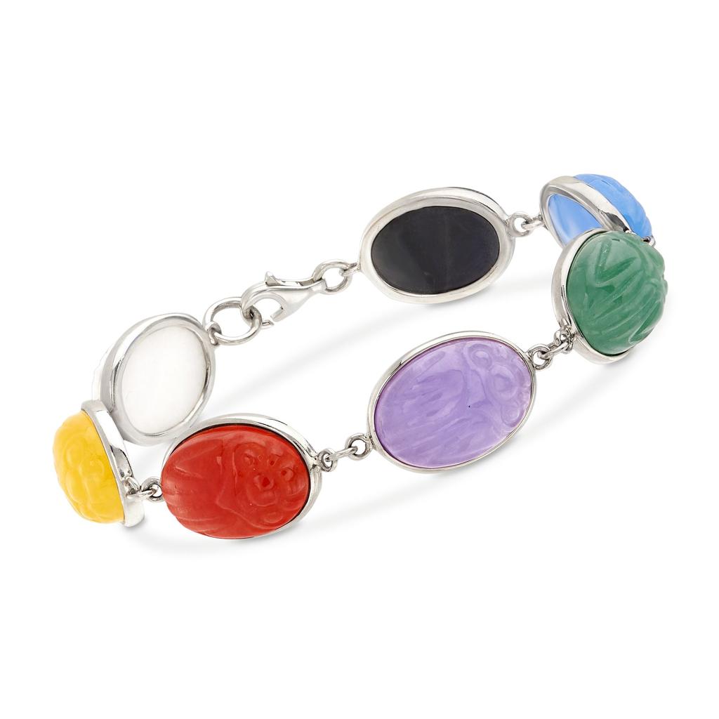 Ross-Simons Multicolored Jade Scarab Bracelet in Sterling Silver商品第1张图片规格展示
