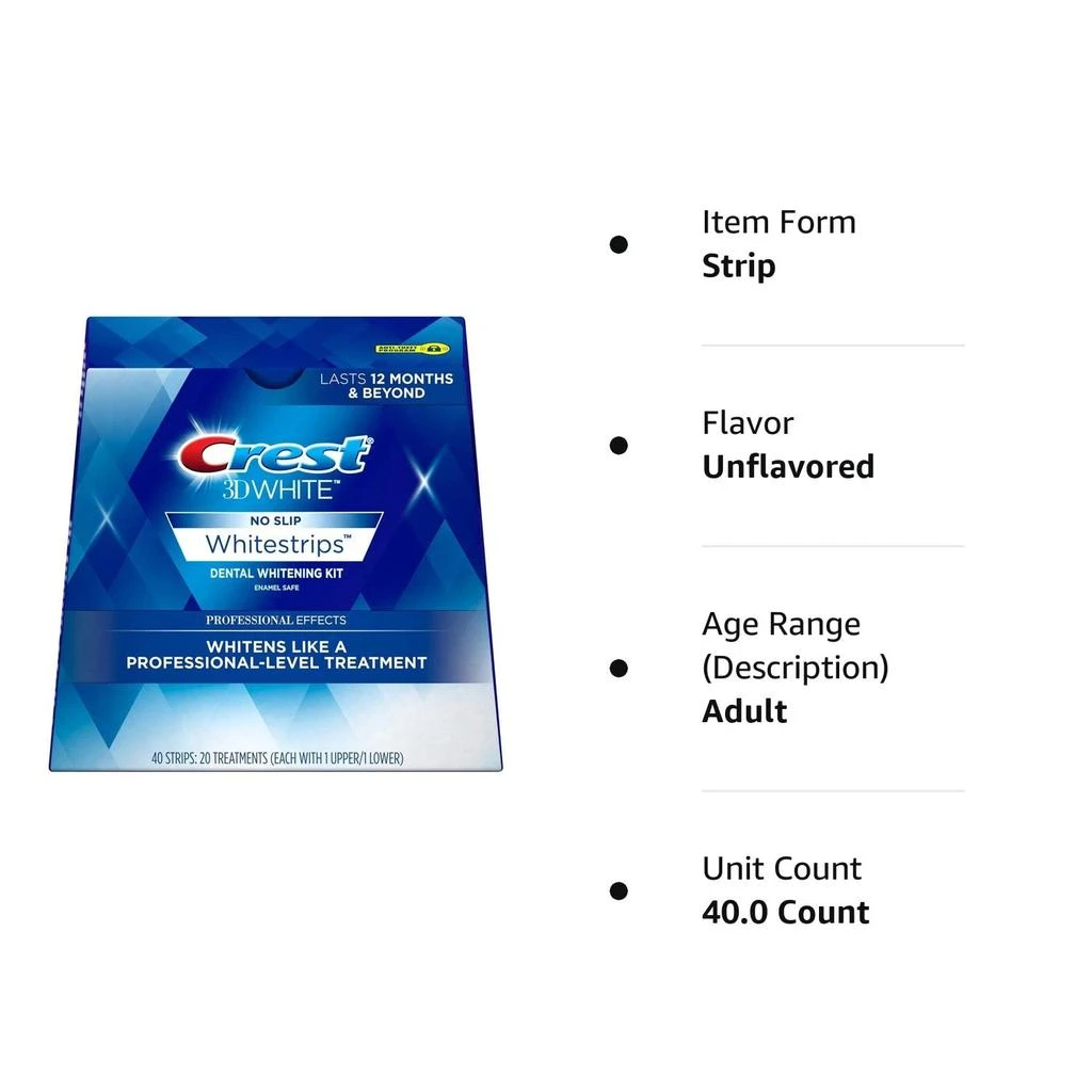 商品Crest|Crest 3D White Whitestrips Professional Effects, 40 count,价格¥249,第3张图片详细描述