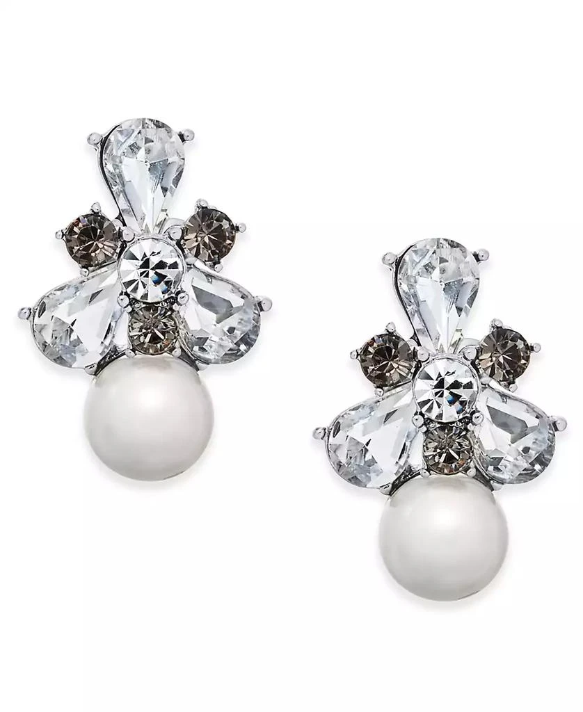 商品Charter Club|Silver-Tone Crystal & Imitation Pearl Drop Earrings, Created for Macy's,价格¥68,第1张图片