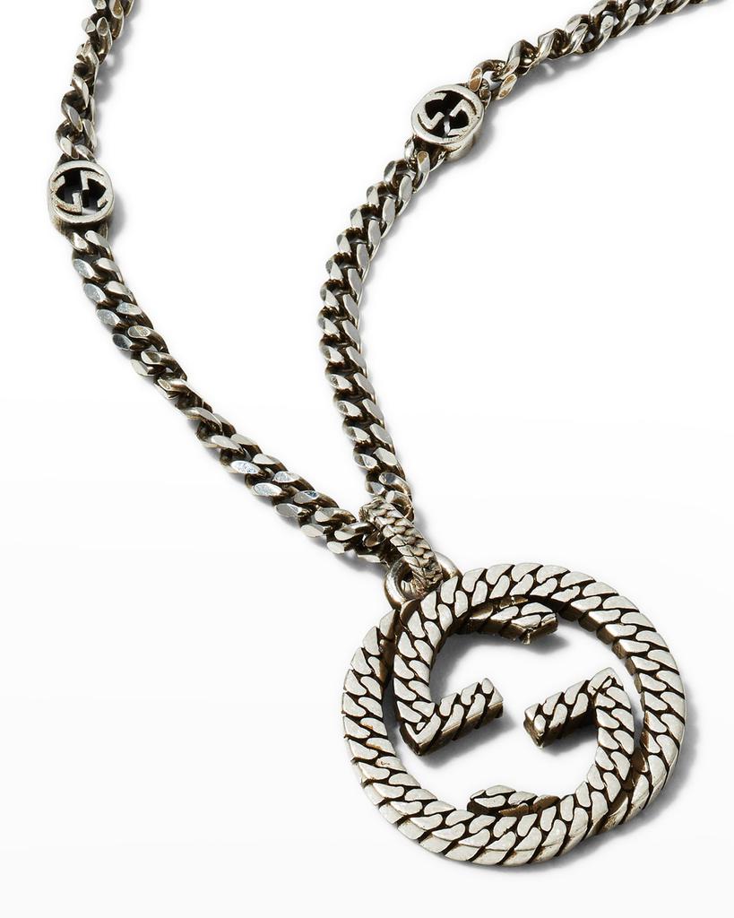 Men's Interlocking G Sterling Silver Pendant Chain Necklace商品第3张图片规格展示