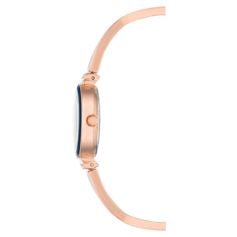 Women's Rose Gold-Tone Alloy Bangle with Navy Enamel and Crystal Accents Fashion Watch 33mm Set 3 Pieces商品第2张图片规格展示