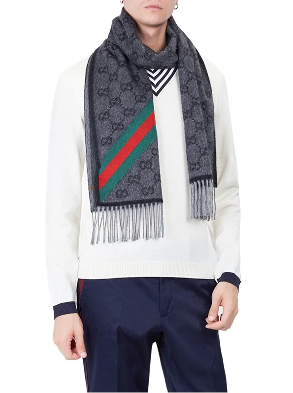 古驰（GUCCI）古驰围巾 羊毛围巾双G流苏围巾  深灰色 厚款羊毛570603 3GB18 1466 商品