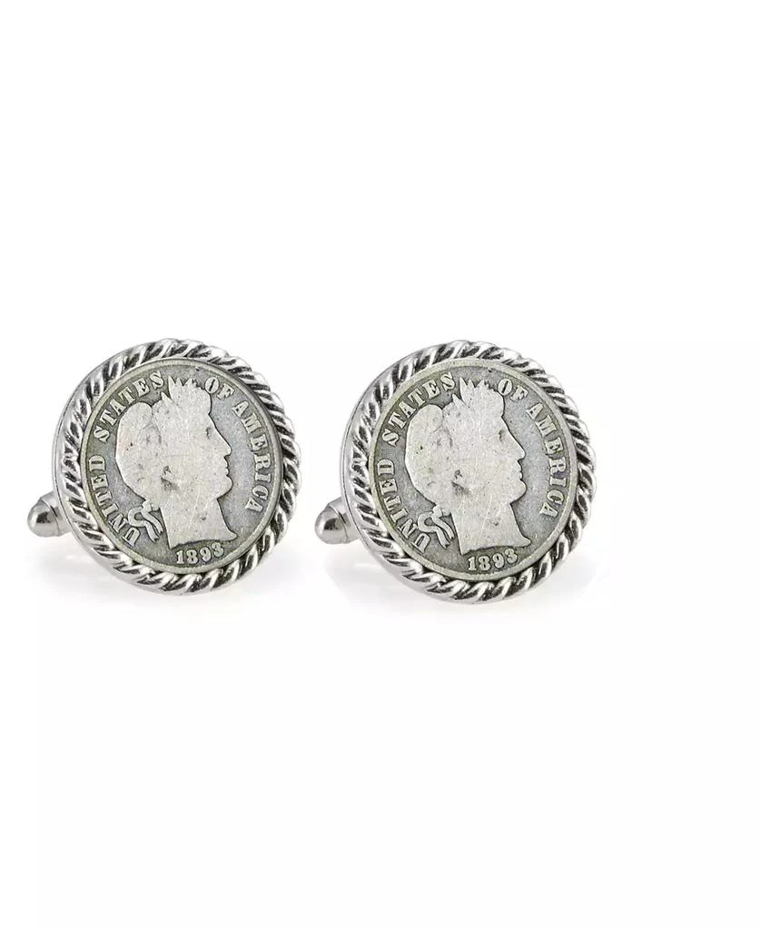 商品American Coin Treasures|1800's Silver Barber Dime Rope Bezel Coin Cuff Links,价格¥595,第1张图片
