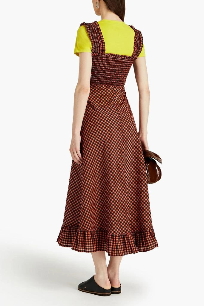 商品Ganni|Shirred iridescent checked seersucker midi dress,价格¥1060,第1张图片