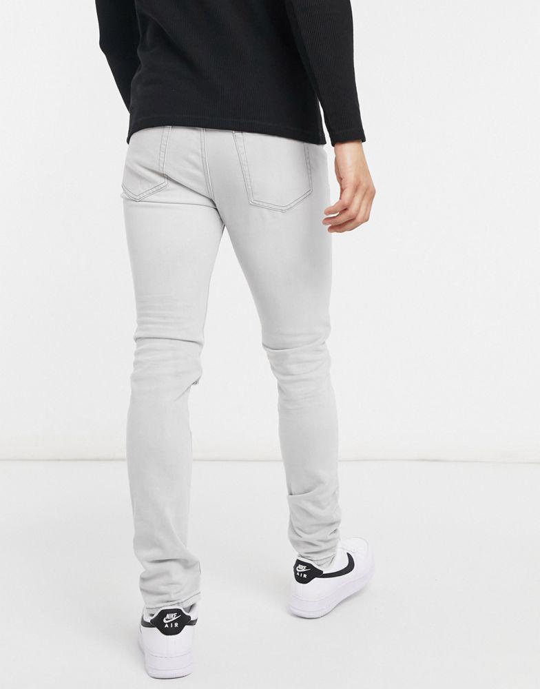 Topman knee ripped skinny jeans in grey商品第2张图片规格展示