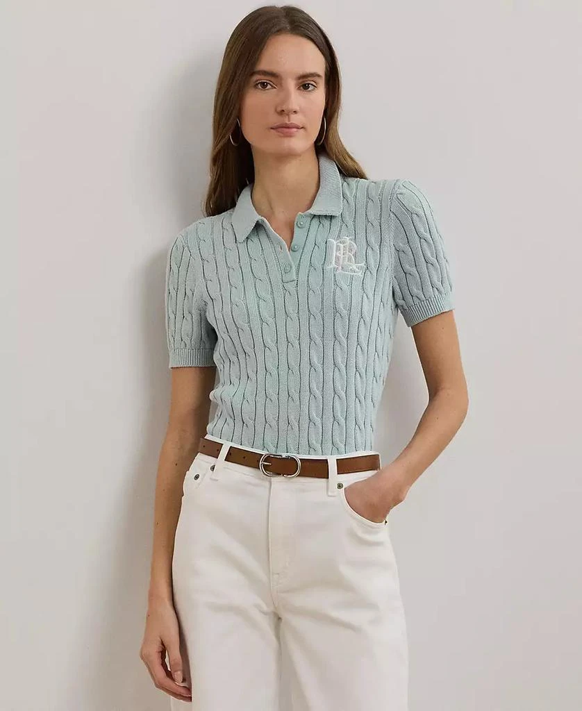 商品Ralph Lauren|Petite Cable-Knit Cotton Polo Sweater,价格¥934,第1张图片