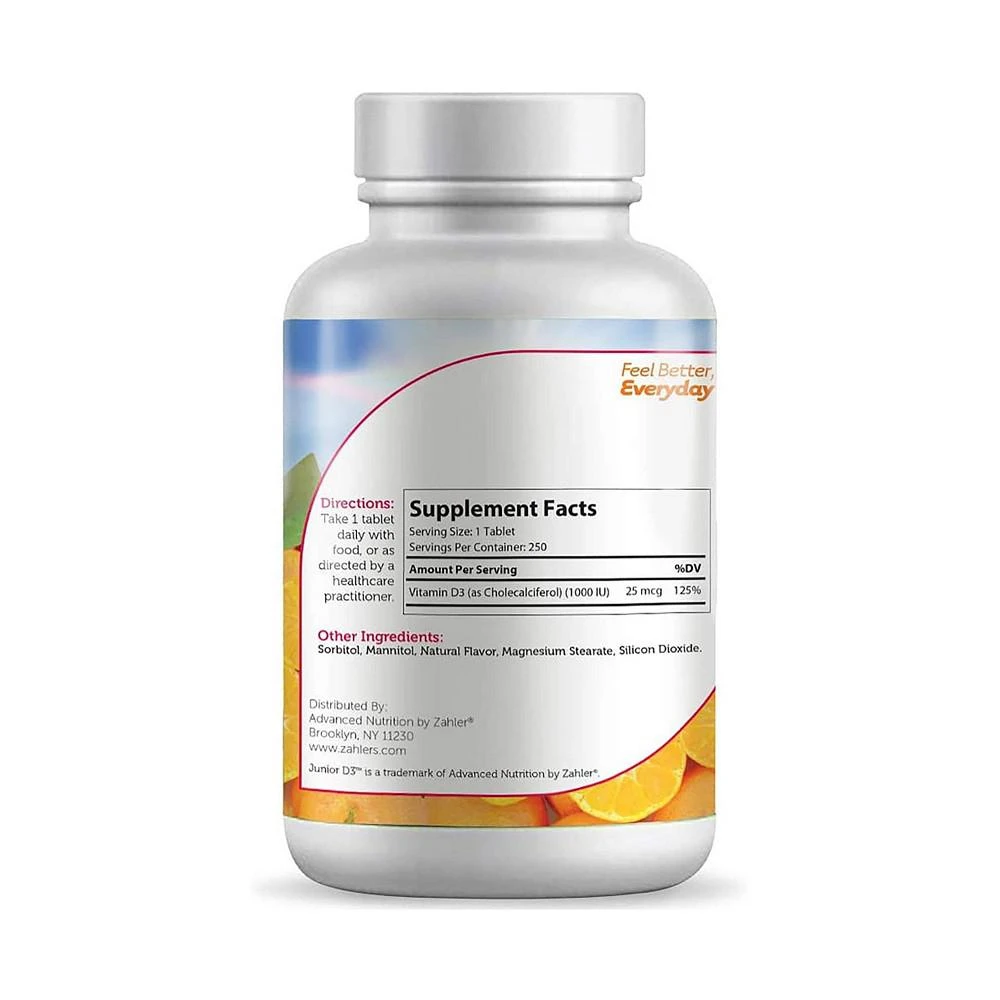 商品Zahler|Junior Vitamin D3 for Kids - 250 Chewable Tablets,价格¥143,第3张图片详细描述