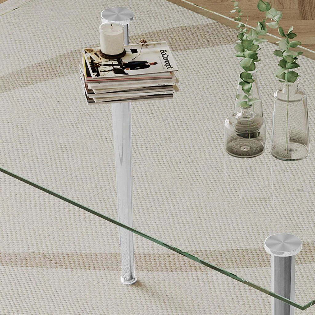商品Streamdale Furniture|Streamdale 0.32" Thick Tempered Glass Top Dining Table With Silver Stainless,价格¥2181,第4张图片详细描述