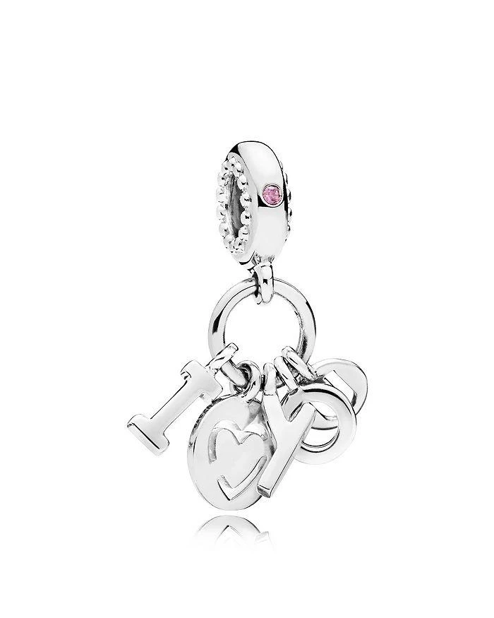 商品PANDORA|Sterling Silver & Cubic Zirconia I Love You Dangle Charm,价格¥408,第1张图片