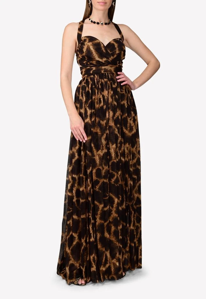 商品Dolce & Gabbana|Silk Chiffon Giraffe-Print Gown with Crisscross Back,价格¥23661,第5张图片详细描述