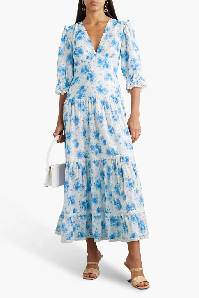 商品Rixo|Adelaide tiered floral-print Swiss-dot cotton midi dress,价格¥489,第2张图片详细描述