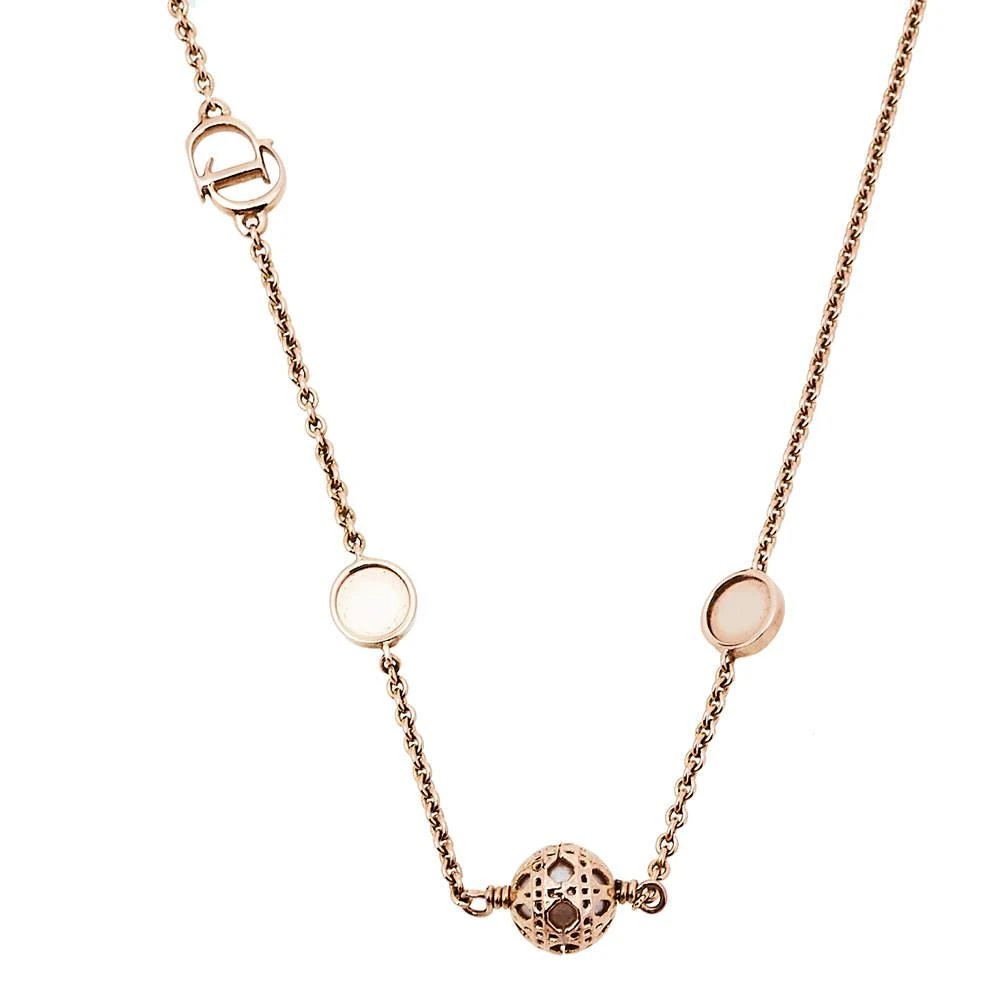 商品[二手商品] Dior|Dior Cannage Faux Pearl Crystal Rose Gold Tone Station Necklace,价格¥1586,第3张图片详细描述