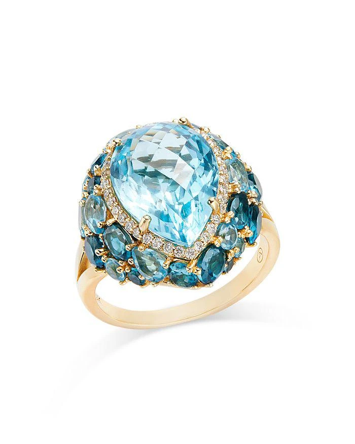 商品Bloomingdale's|Sky, Swiss, & London Blue Topaz and Diamond Pear Halo Cluster Ring in 14K Yellow Gold,价格¥7030,第1张图片