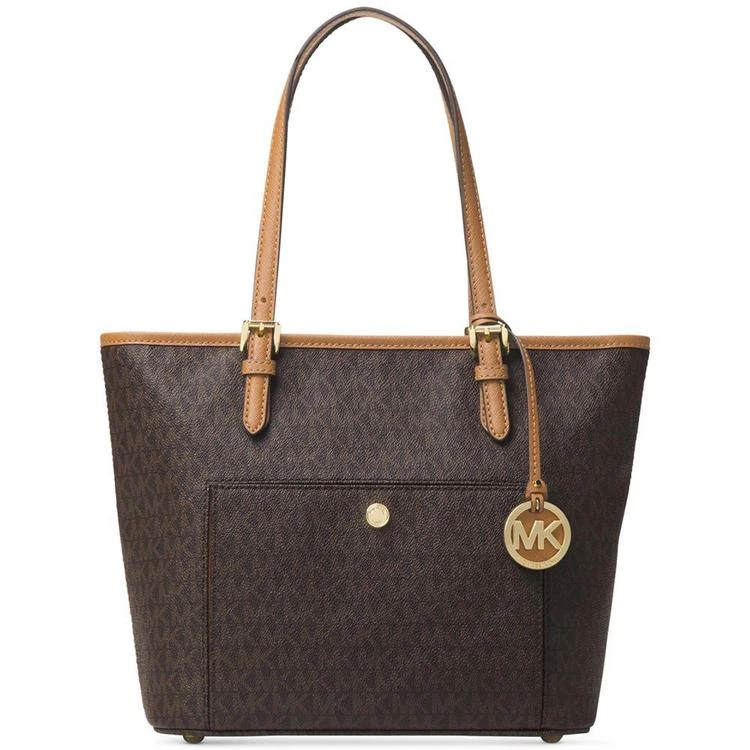 商品Michael Kors|MICHAEL  Signature Jet Set Item Medium Top Zip Snap Pocket Tote,价格¥989,第1张图片