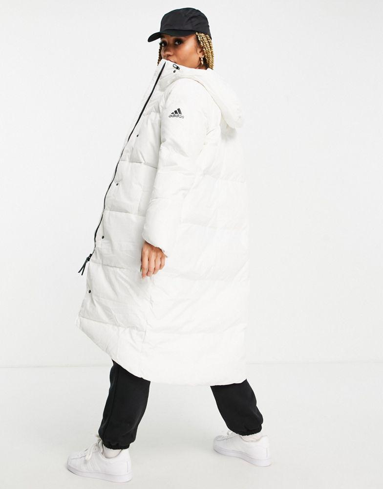 adidas Outdoor longline down puffer jacket in white商品第2张图片规格展示