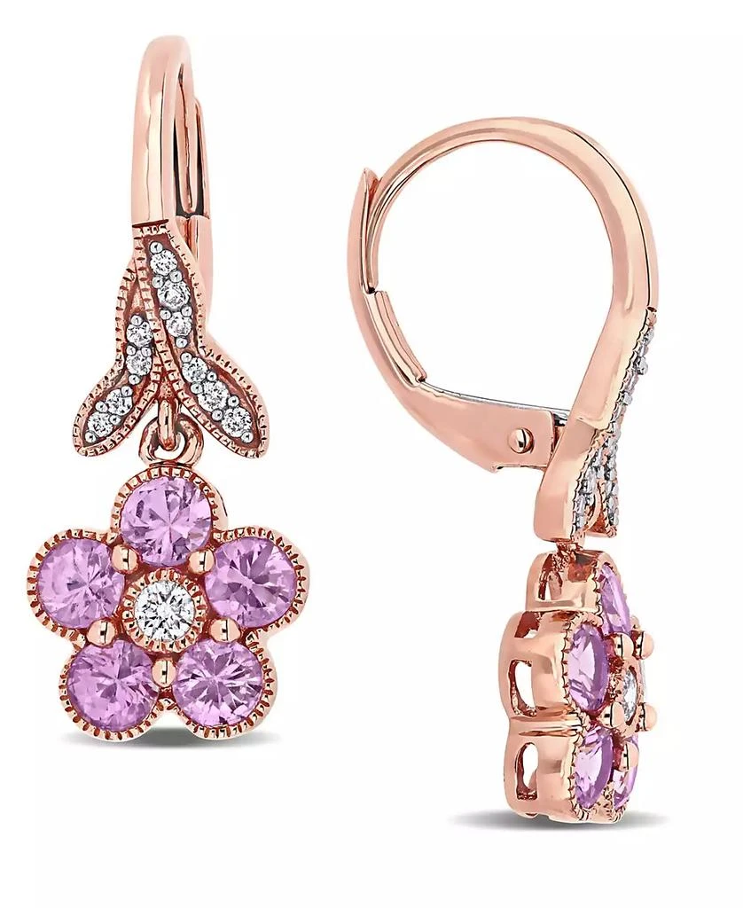 商品Macy's|Pink Sapphire (1-1/4 ct. t.w.) & Diamond (1/7 ct. t.w.) Flower Drop Earrings in 10k Rose Gold,价格¥7455,第1张图片