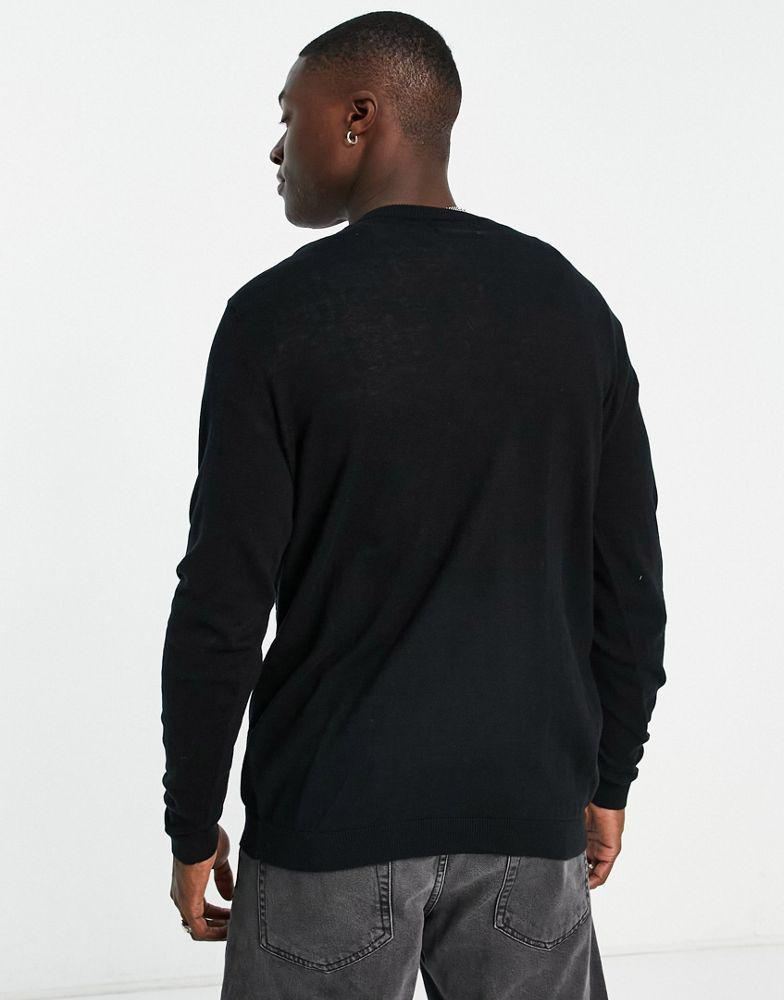 ASOS DESIGN knitted cotton v-neck jumper in black商品第2张图片规格展示