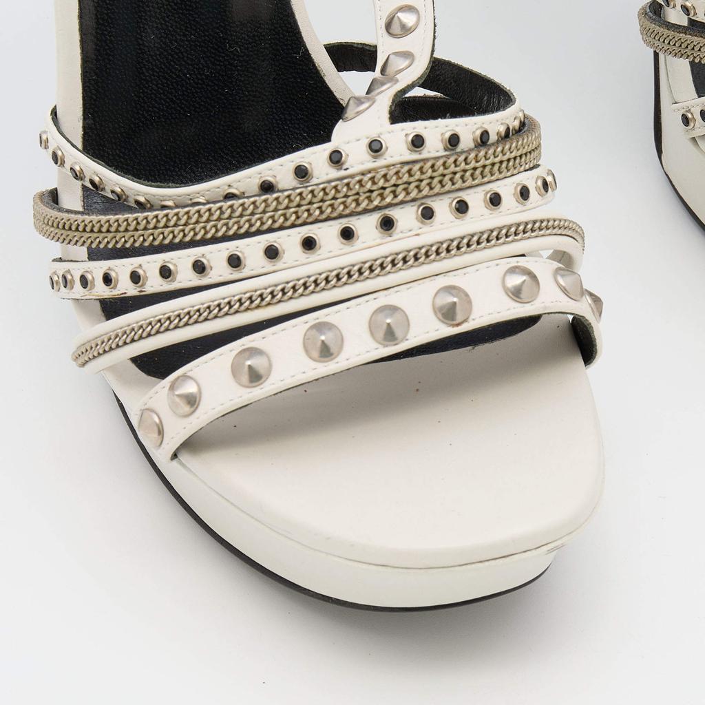 Saint Laurent White Leather Alice Studded Platform Sandals Size 39.5商品第7张图片规格展示