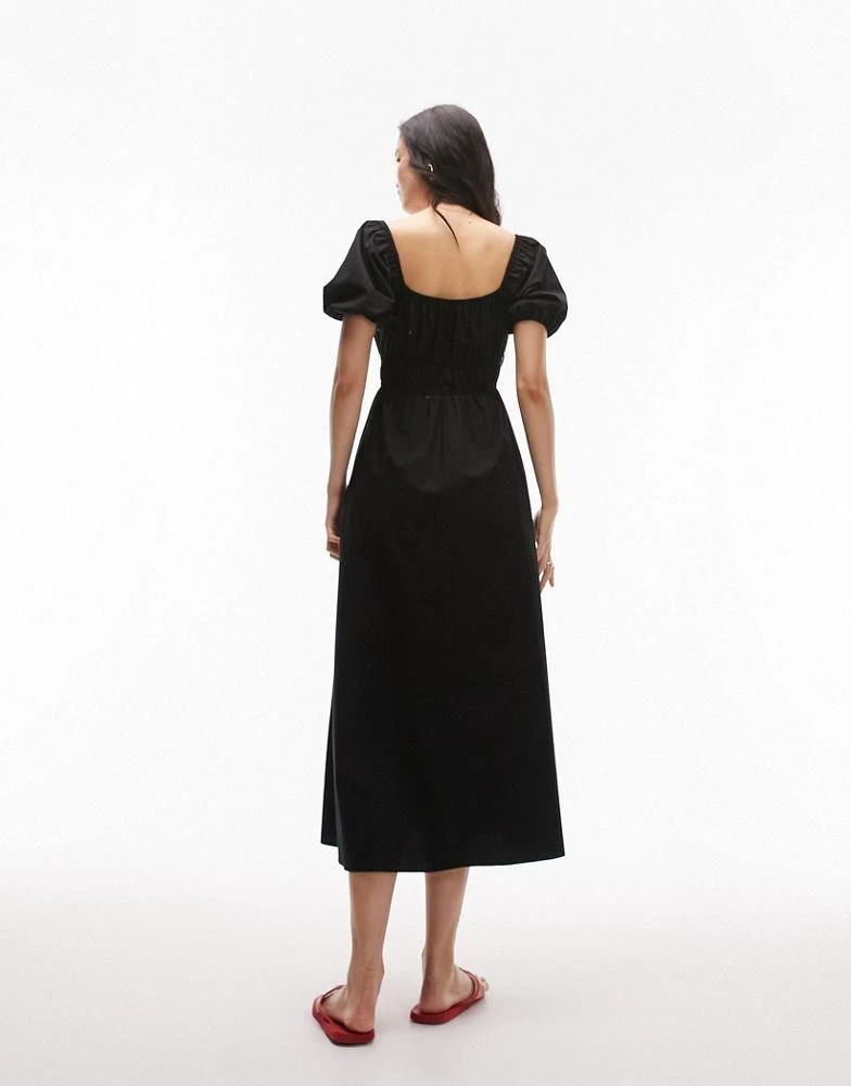 商品Topshop|Topshop ruched poplin midi dress in black,价格¥494,第2张图片详细描述