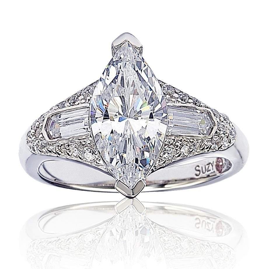 Suzy Levian Sterling Silver Marquise Cubic Zirconia Engagement Ring商品第1张图片规格展示