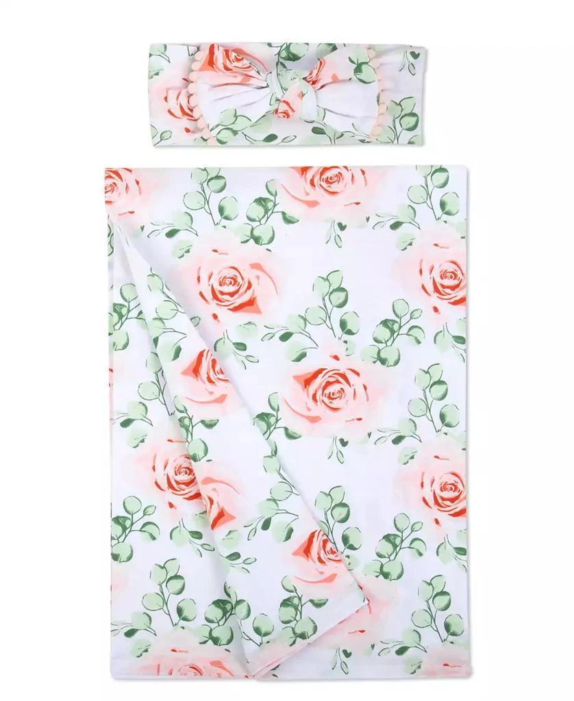 商品Baby Essentials|Baby Girls Soft Floral Swaddle Wrap Blanket with Matching Headband, 2 Piece Set,价格¥165,第1张图片