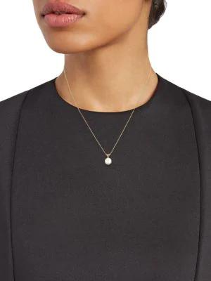 14K Yellow Gold, 7MM Freshwater Pearl & Diamond Pendant Necklace & Stud Earrings Set商品第2张图片规格展示