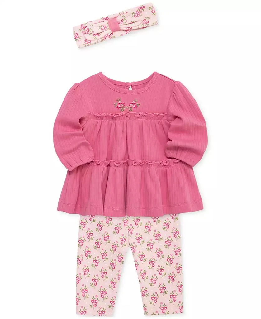 商品Little Me|Baby Girls Cotton Bellflower Headband, Tiered Tunic & Leggings, 3 Piece Set,价格¥221,第3张图片详细描述