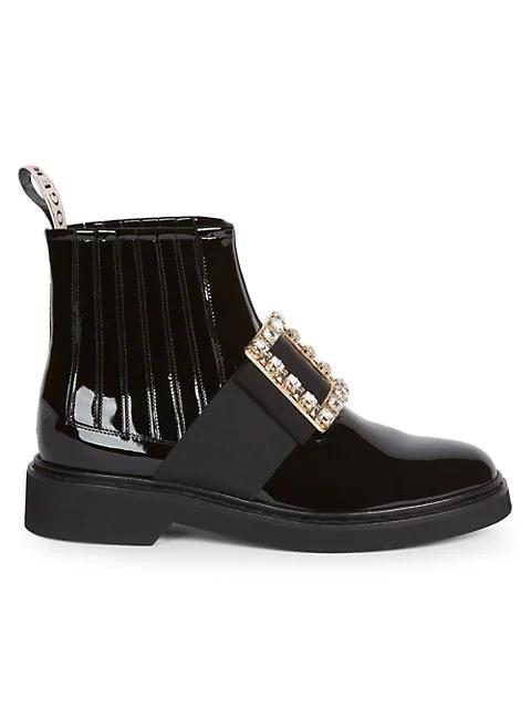 商品Roger Vivier|Viv Rangers Strass Patent Leather Chelsea Boots,价格¥14302,第1张图片