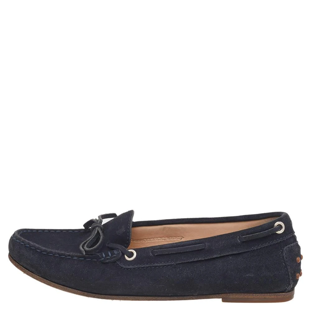 商品[二手商品] Tod's|Tod's Navy Blue Leather Bow Slip On Loafers Size 36.5,价格¥813,第2张图片详细描述